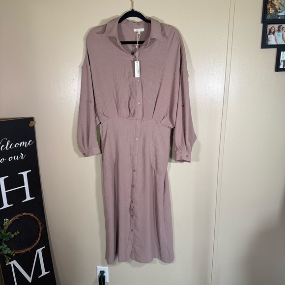 Max Studio Dresses & Skirts - NWT Max Studio Taupe Long Sleeve Button up Dress size Medium